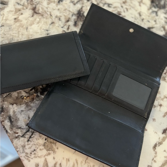 Vintage Coach Black Stitch Leather Tri Fold Wallet Removable Checkbook - Picture 8 of 10